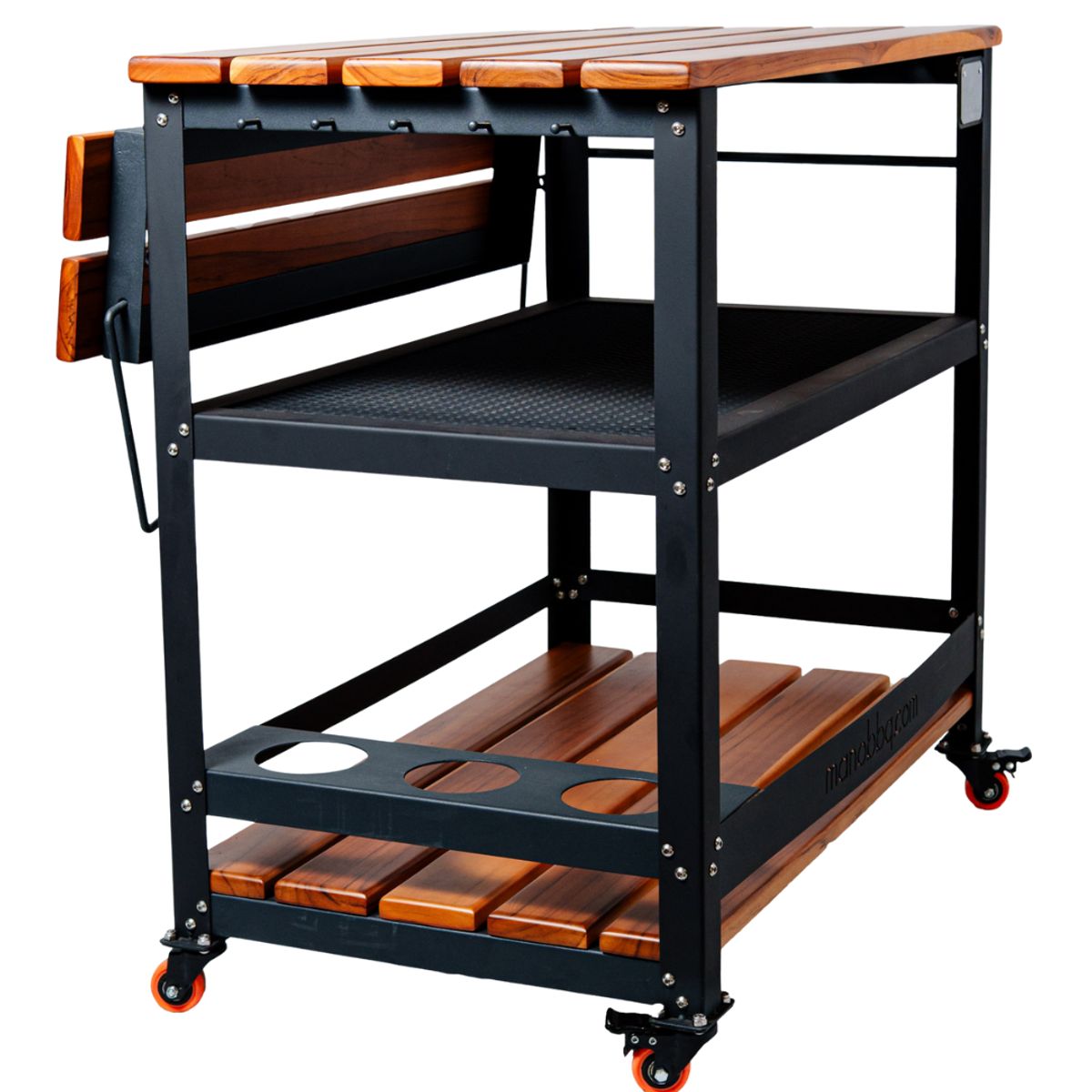 GENERICO - Mesa Auxiliar Mano BBQ de Acero y Madera con Ruedas