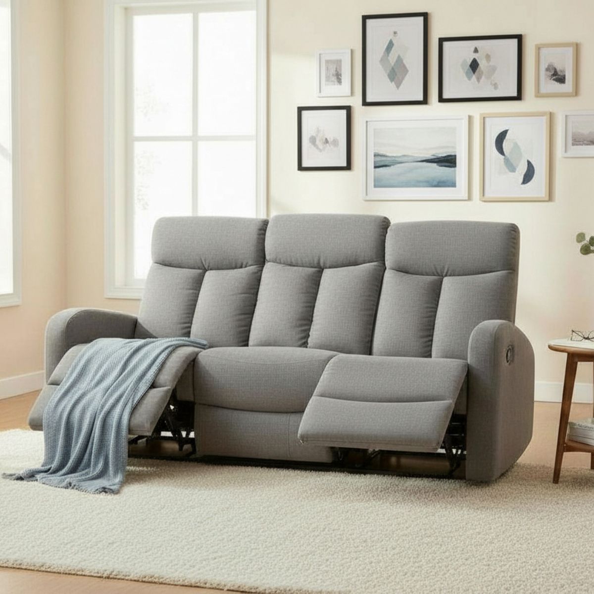 MUEBLES FIOTTI - Sofa reclinable 3 puestos Gris Trudy
