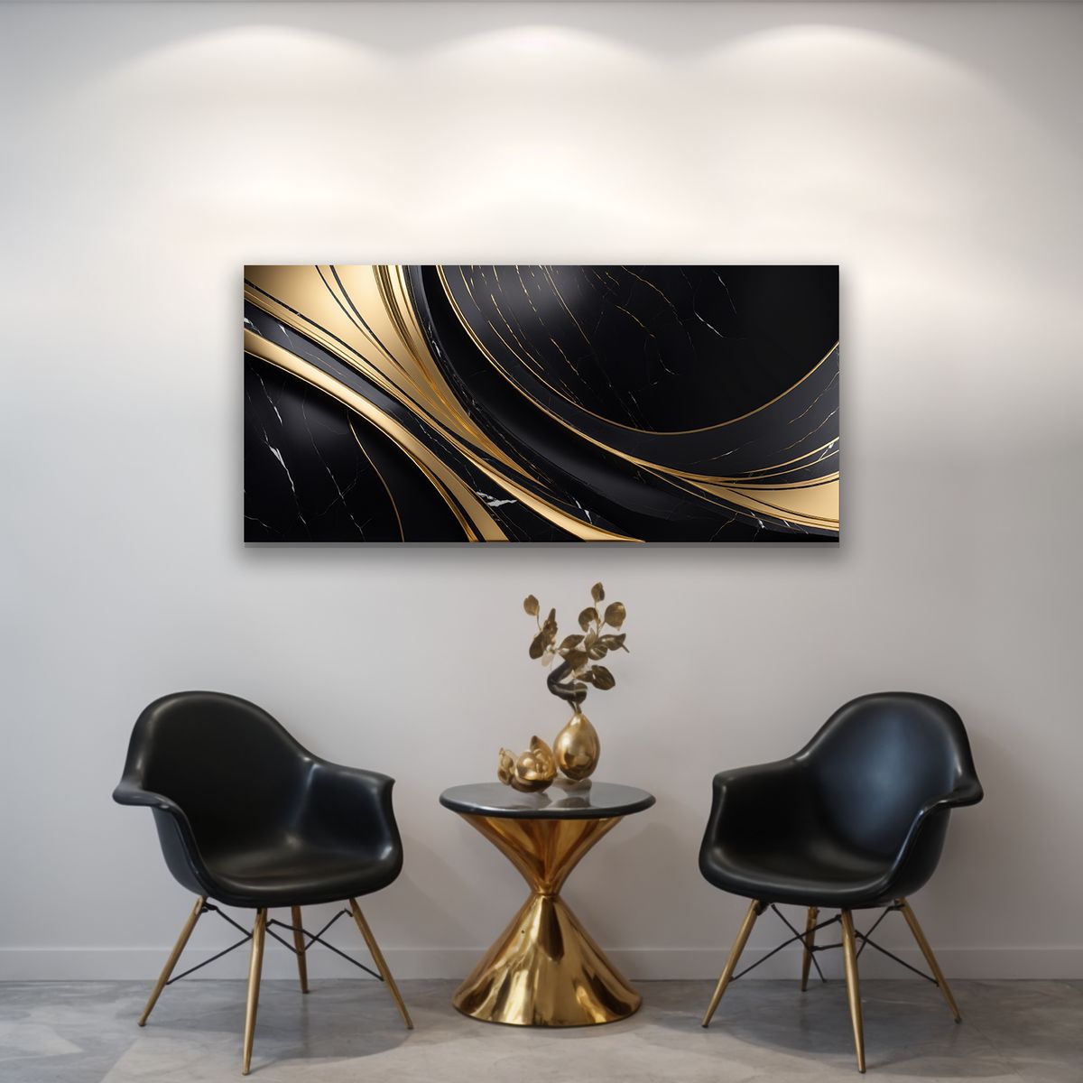 GENERICO - Arte Abstracto Moderno Negro y Dorado 118x55cm