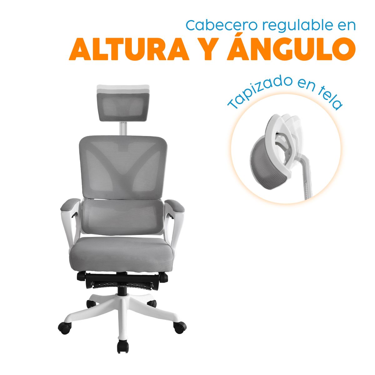 BONNO - Silla Escritorio Con Cabecero Y Reposapiés Evox Gris
