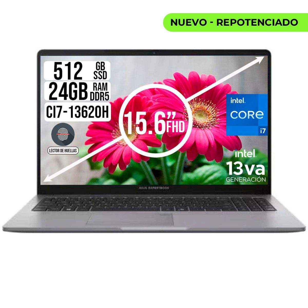 ASUS - PORTATIL ASUS EXPERBOOK INTEL CORE I7-13620H SSD 512GB  RAM 24GB 15.6 FHD