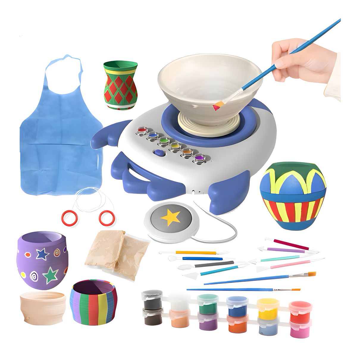 GENERICO - Kit Torno Cerámica Infantil Eléctrico Con Arcilla Y Pinturas