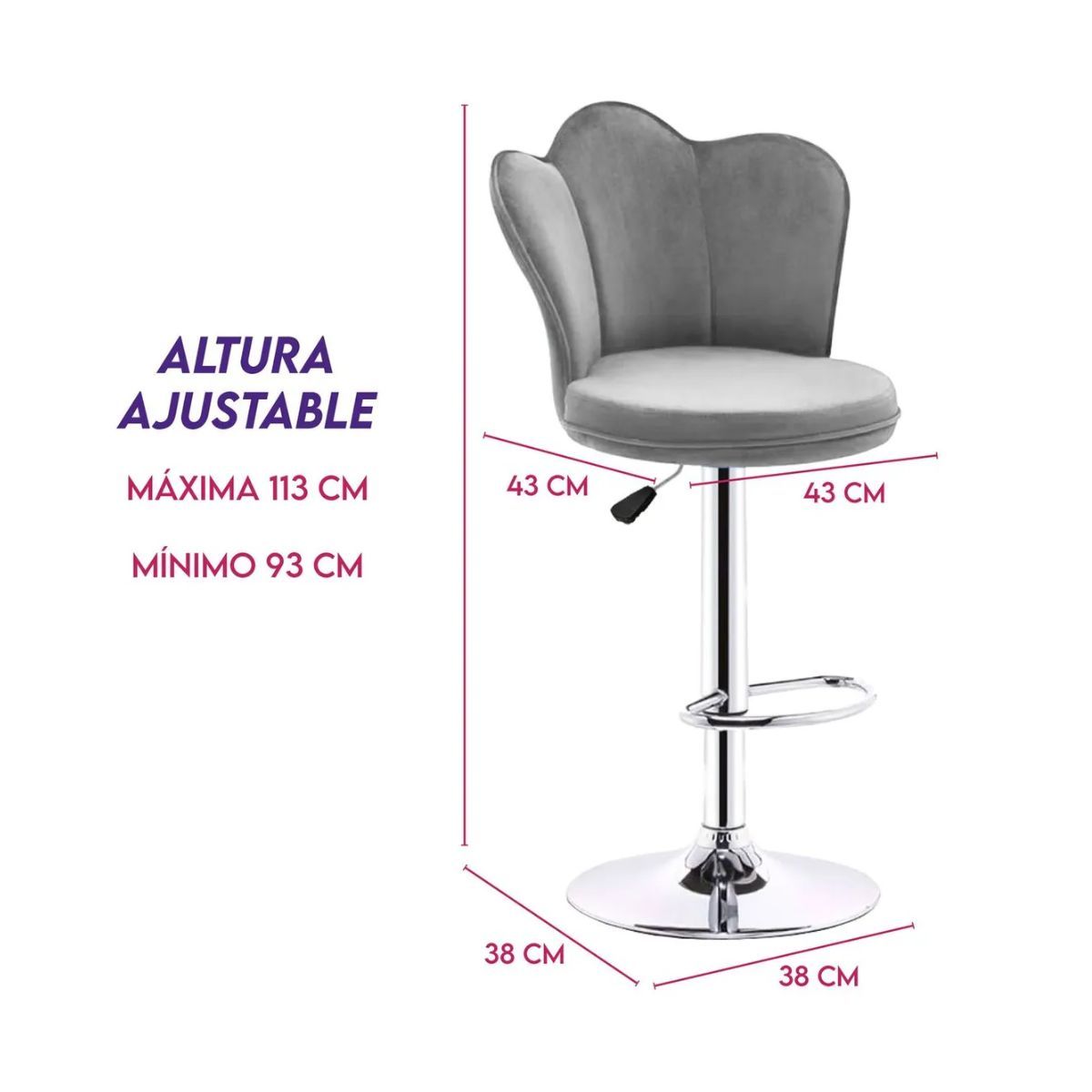 GENERICO - Set X2 Silla Bar Butaco Alta Giratoria Barra Cocina Gris