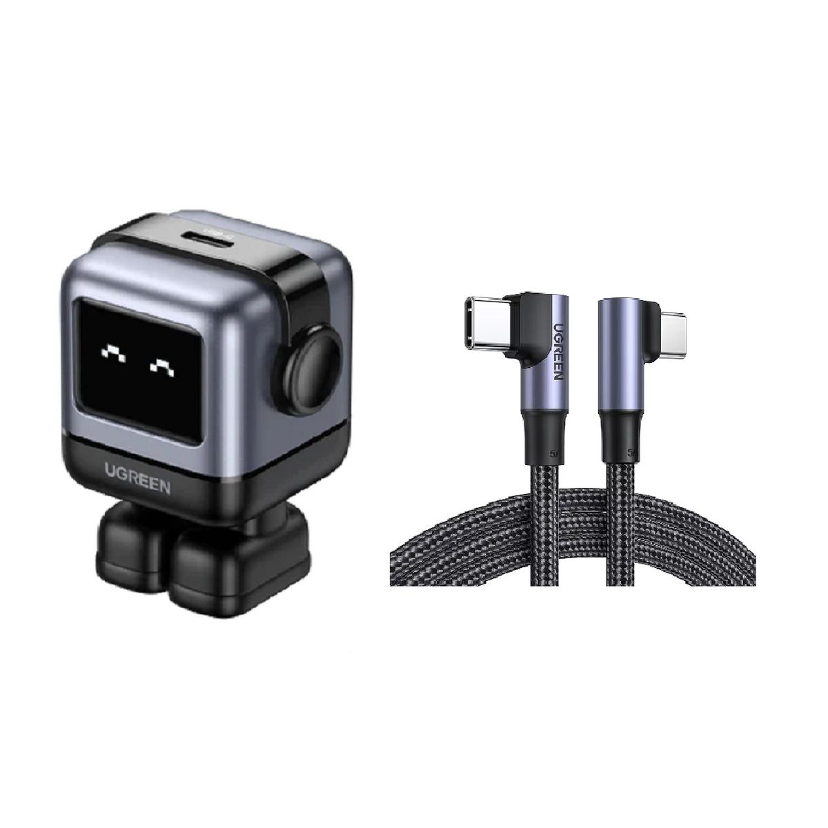 UGREEN - Combo Ugreen Cargador Robot Nexode 30W + Cable USB C-100 - Gris