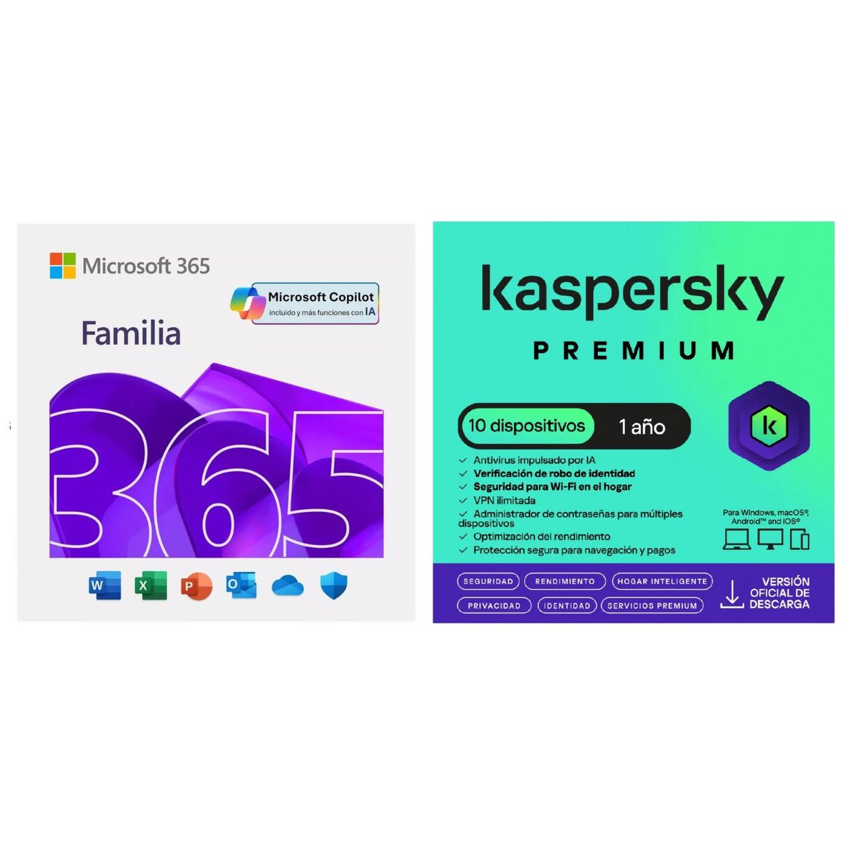 MICROSOFT - Microsoft Office 365 Familia 6 usuarios + kaspersky Premium 10 Dispositivos 1 Año