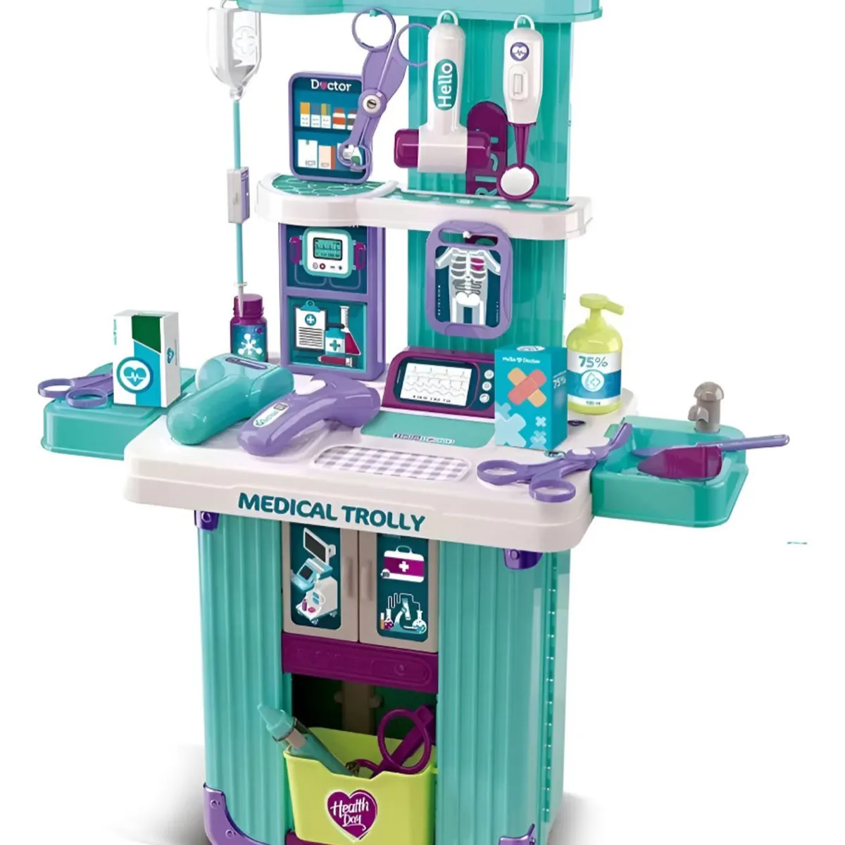 GENERICO - Kit Medico Maleta Con Rodachines Juguete Para Niños Doctor Azul Acero