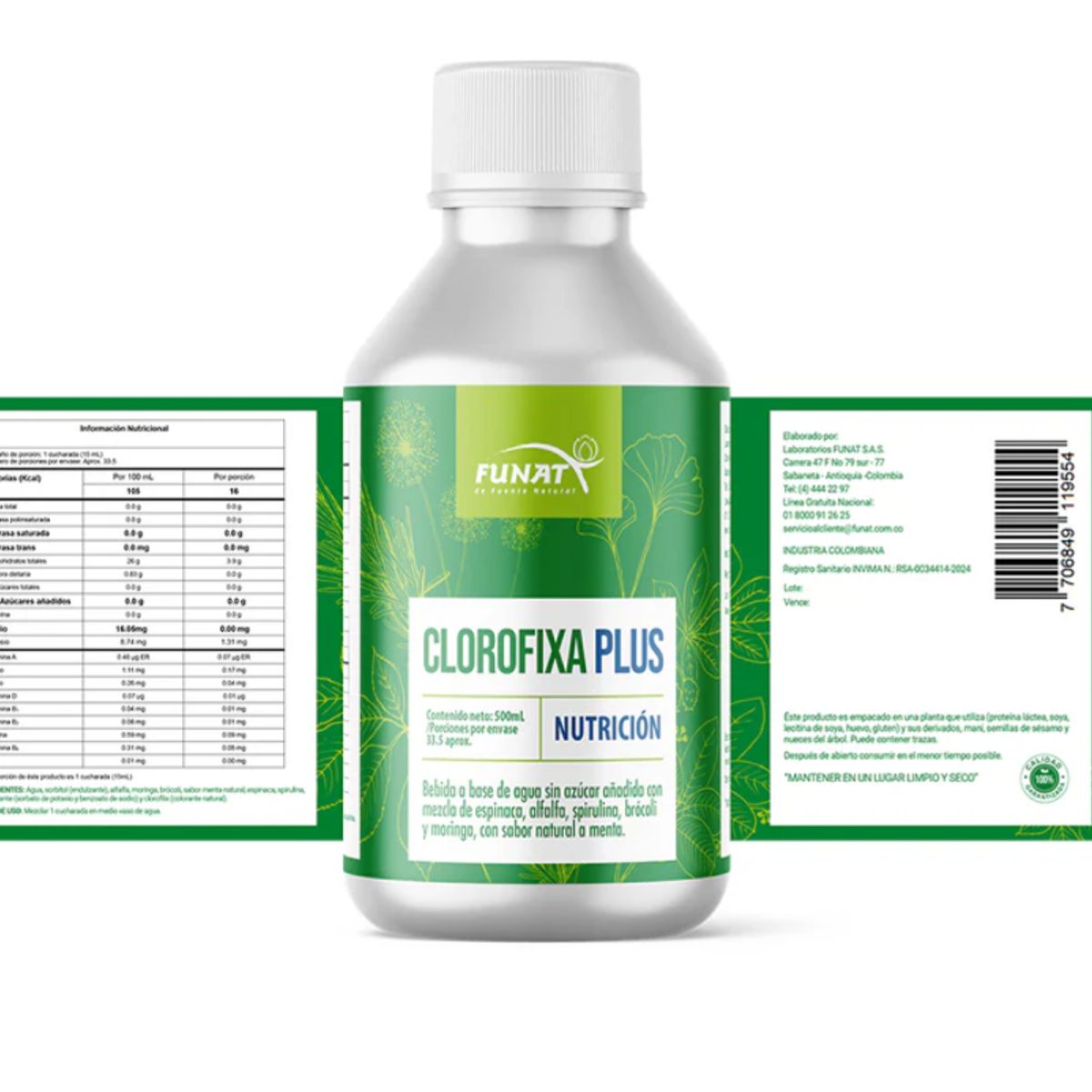 FUNAT - ALIMENTO LIQUIDO CON VITAMINAS X 240 ML./ CLOROFILA PLUS FUNAT