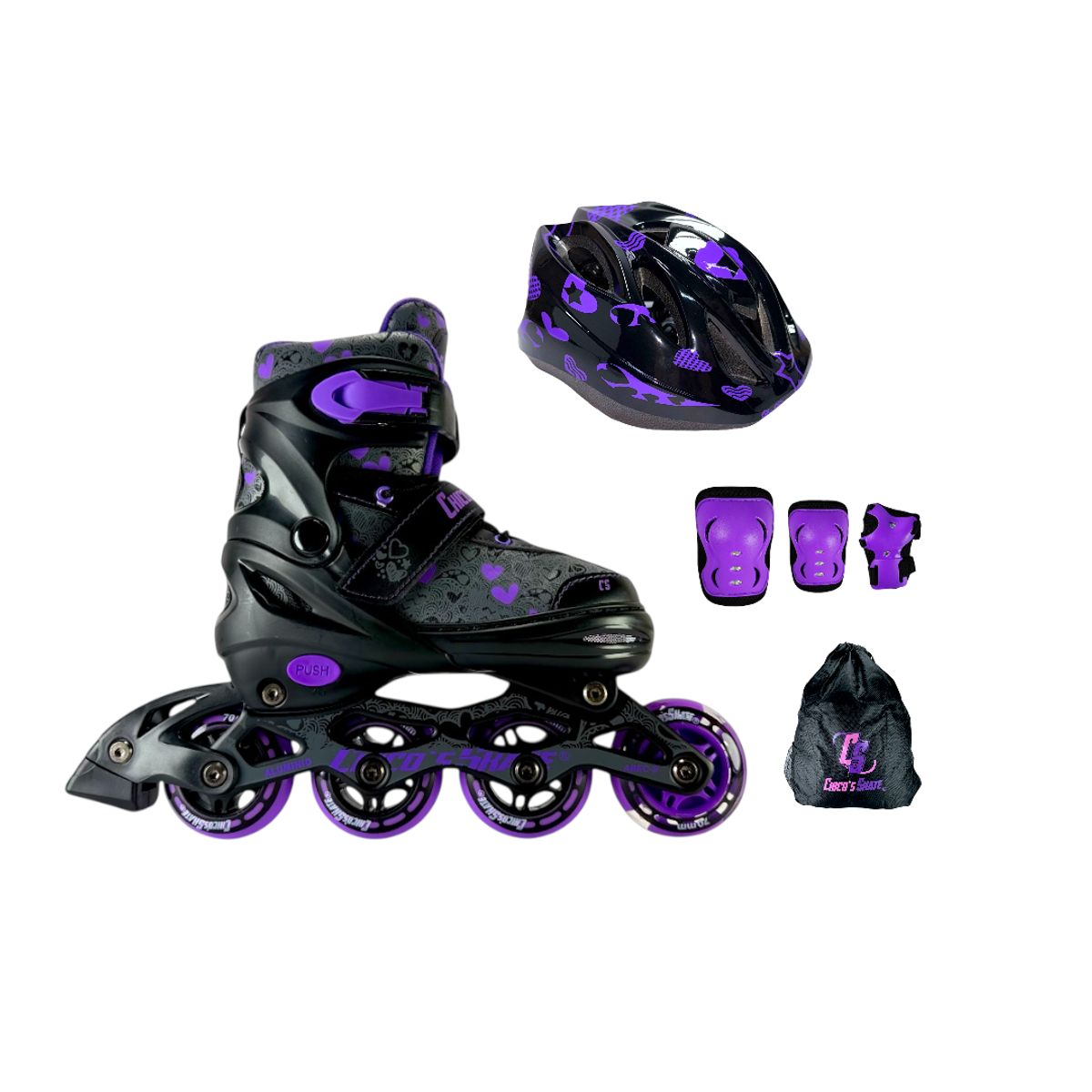 CHICOS - Patines En Linea Semiprofesionales Kit Chicos Skate Con Protecciones Morado M 33 Ajustables a 37