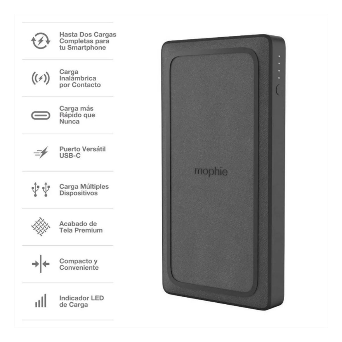 MOPHIE - Cargador Inalambrico Mophie Xl 10000mah Powerbank Usb Pd Color Negro