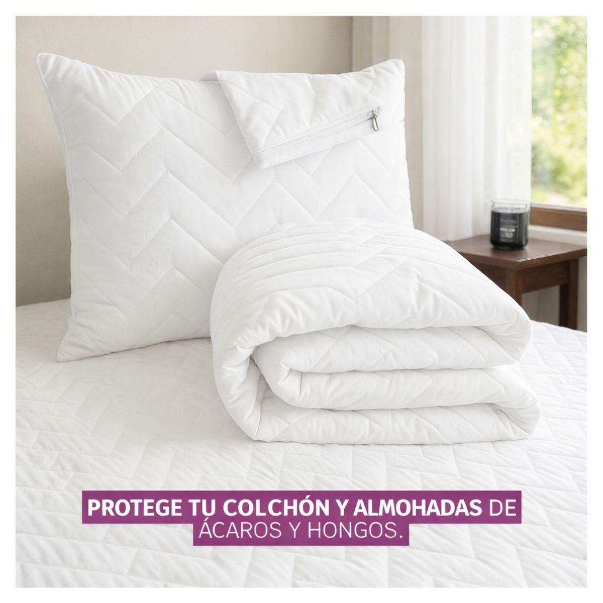 HOGARETO - Protector Colchón Cama Queen 160x190cm + 2 Fundas Acolchadas.-9001