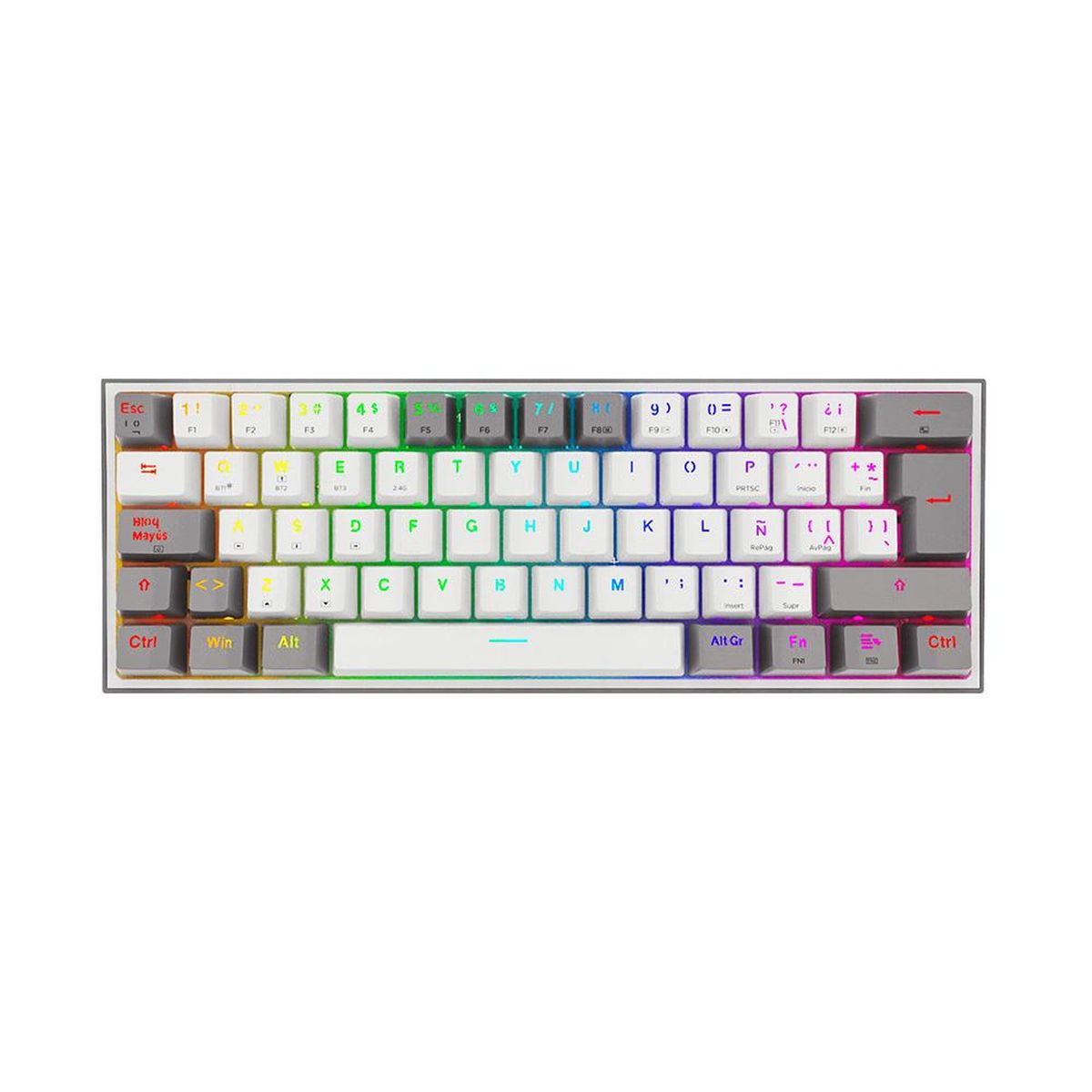 REDRAGON - Teclado REDRAGON K616 FIZZ PRO RGB Blanco Gris con Acabados Resistentes y Activación Suave