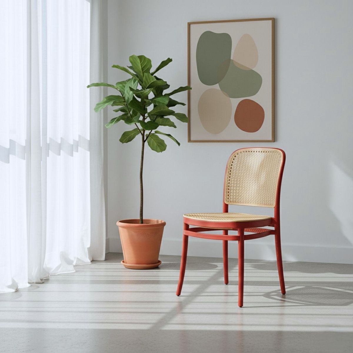 ENTRE NOS HOME - Silla Comedor Serena Roja Estilo Ratán Tejido Rejilla