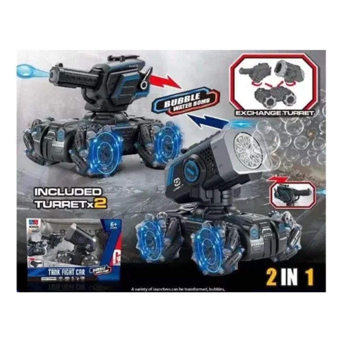 TECNOHOGAR JS - Carro Control Remoto 360 Cañón Lanza Burbujas Con Luz Negro