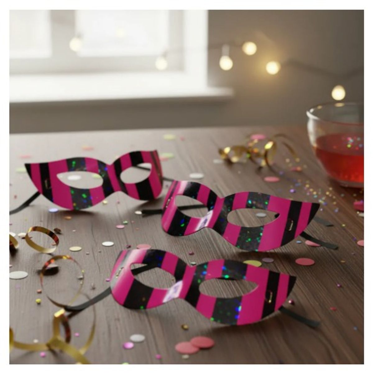 INFANTILES CAJUROMIX - Antifaz Holográfico Para Fiestas Y Eventos X 24 Und - Fucsia Rayas