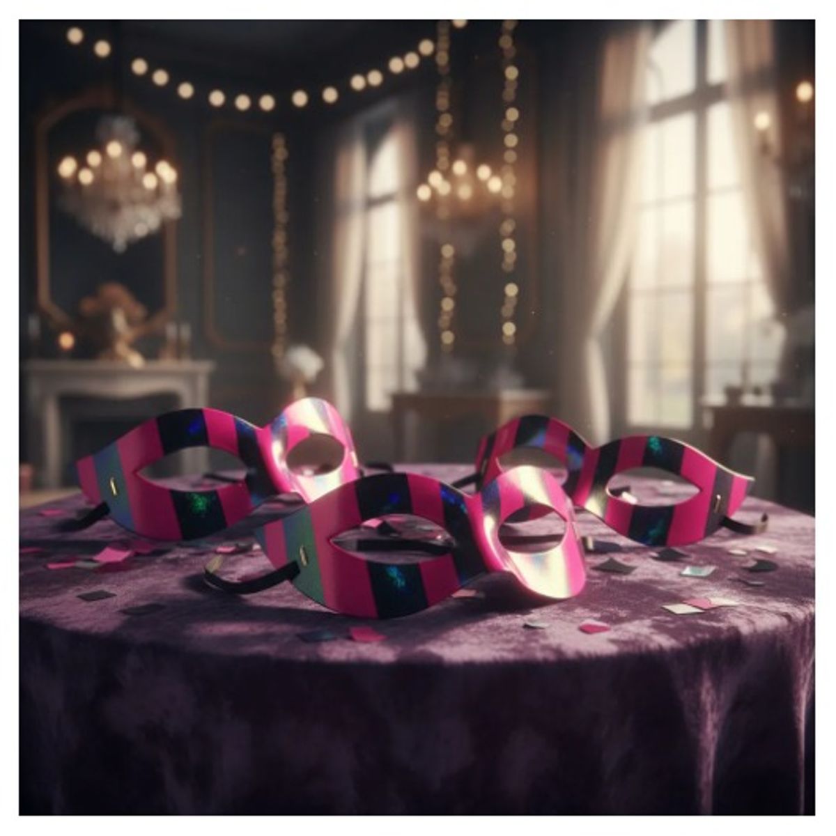 INFANTILES CAJUROMIX - Antifaz Holográfico Para Fiestas Y Eventos X 24 Und - Fucsia Rayas