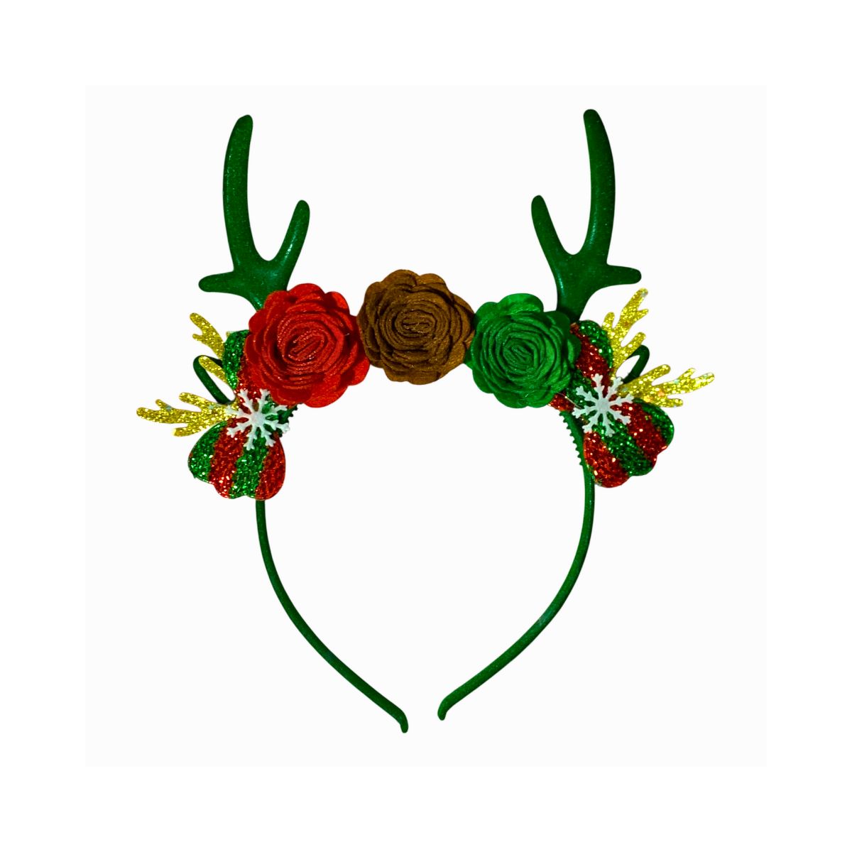 GENERICO - Balaca Diadema Navidad Diseño Reno y Flores Navideño