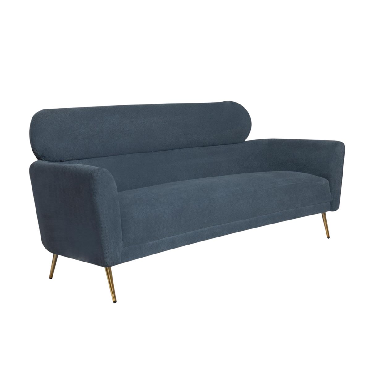 MUEBLES FIOTTI - Sofá 3 Puestos Moderno en Tela Azul con Patas Doradas Xanma