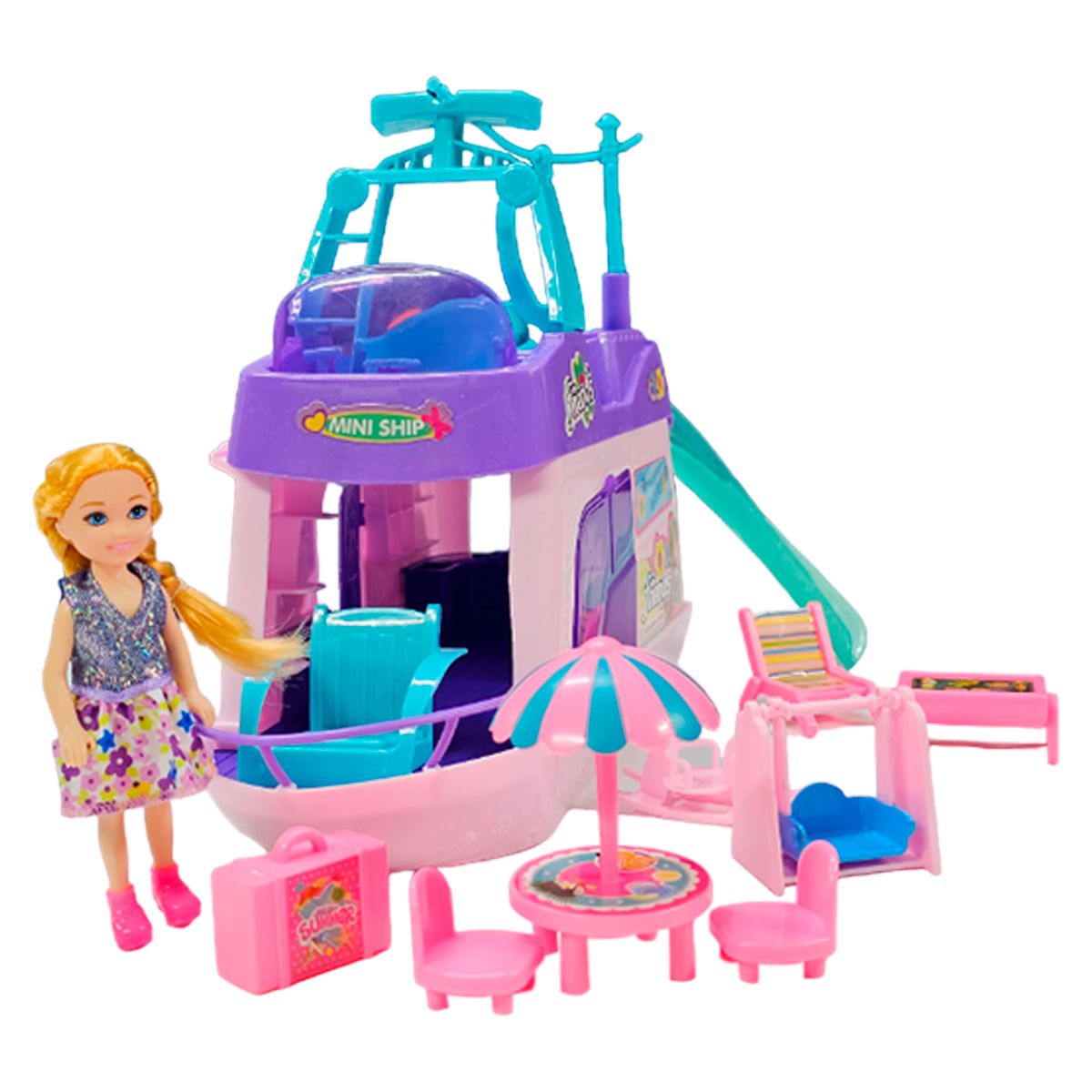 GENERICO - Set Barco Yate Lujo Muñecas Grande 40cm Accesorios Beauty