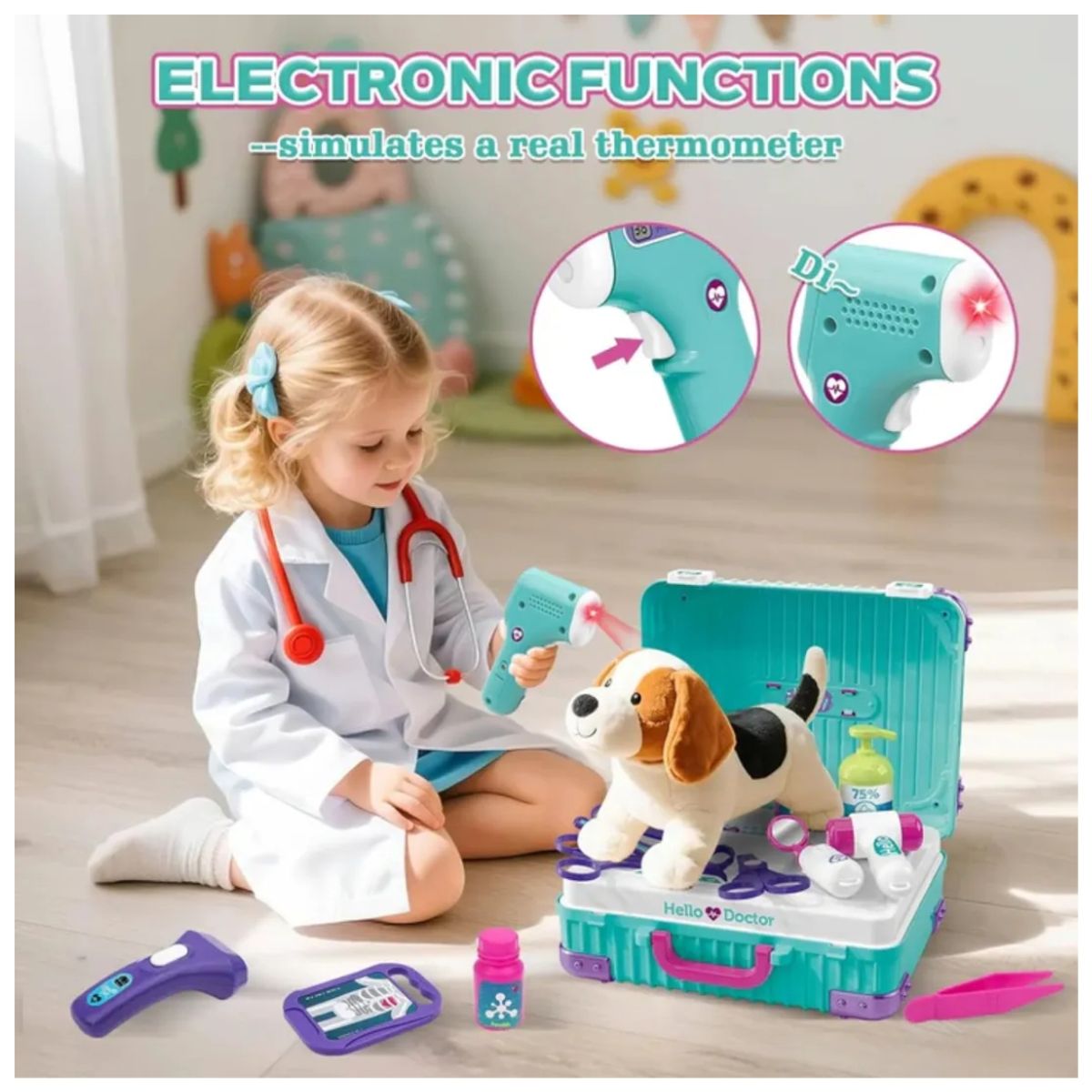 AMERICAN GENERICS - Set Médico Infantil 2 en 1 Con Maleta Portátil Y Accesorios De Doctor