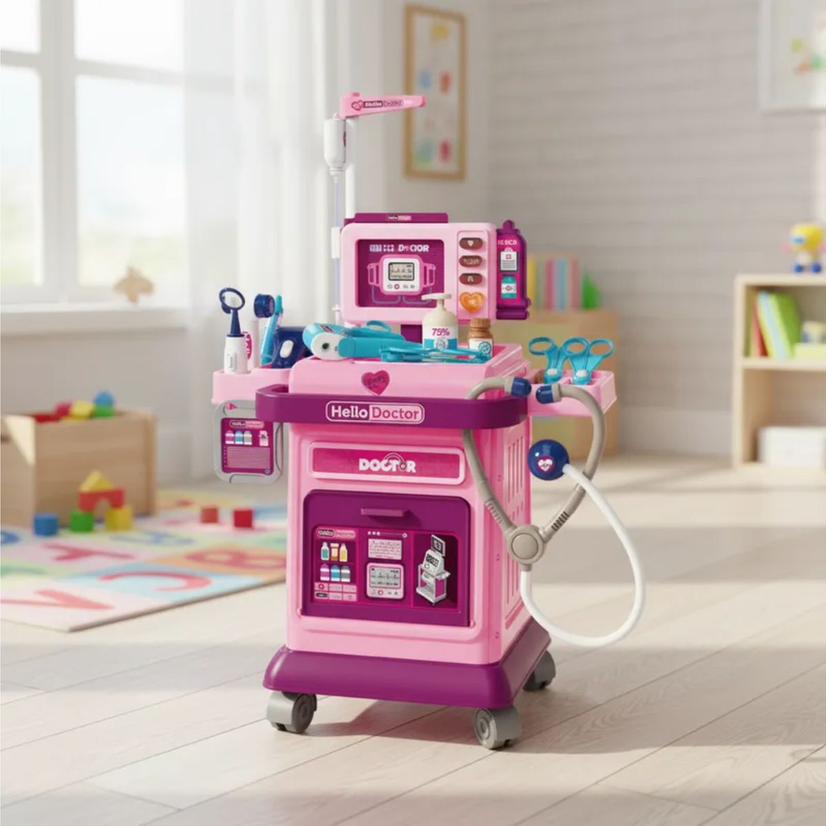 OTRAS MARCAS - Mesas Juguetes - Carrito De Doctor Grande Fucsia +37 Accesorios
