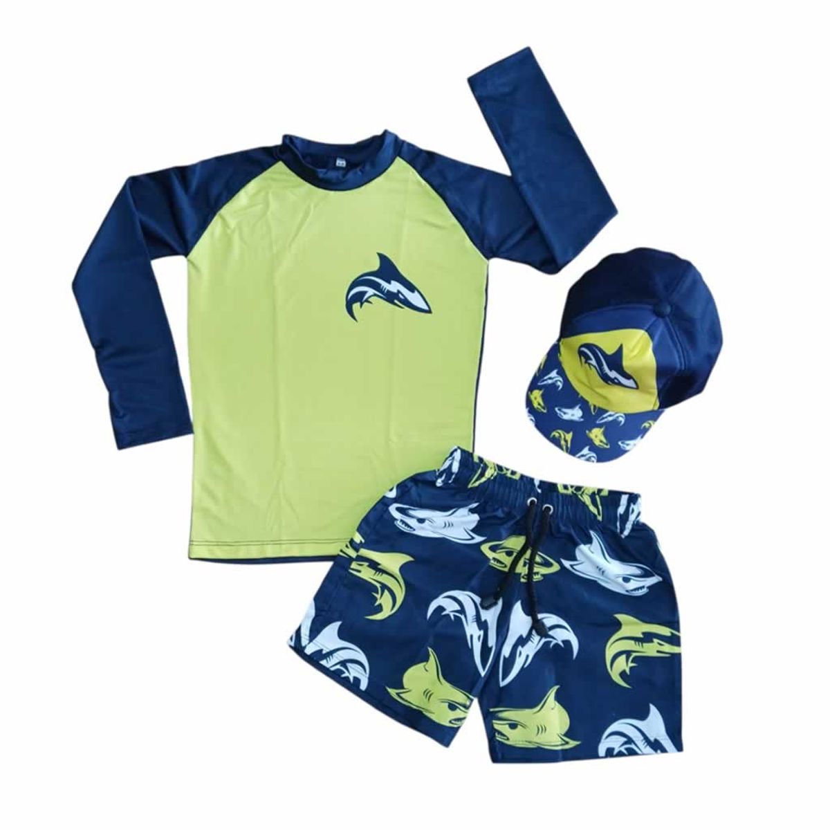 1AMIGO - Traje de baño Infantil Buzo pantaloneta y gorra- Tiburón