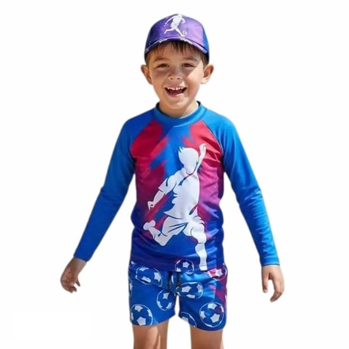 1AMIGO - Traje de baño Infantil Buzo Pantaloneta y Gorra - Fútbol