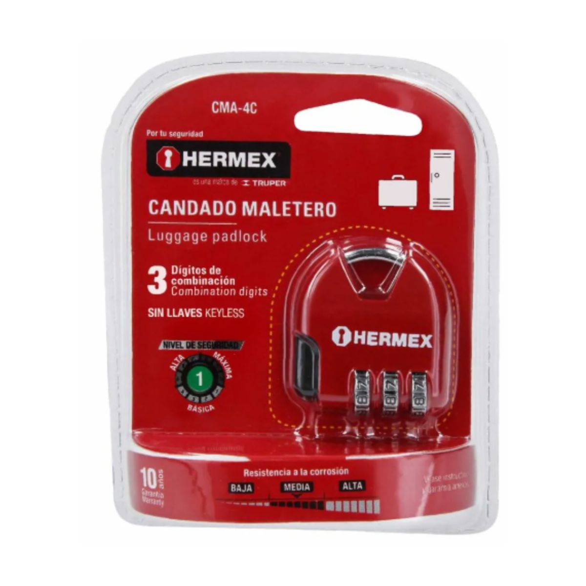 TRUPER - Candado Maletero / Locker Hermex 3 Digitos - 43351