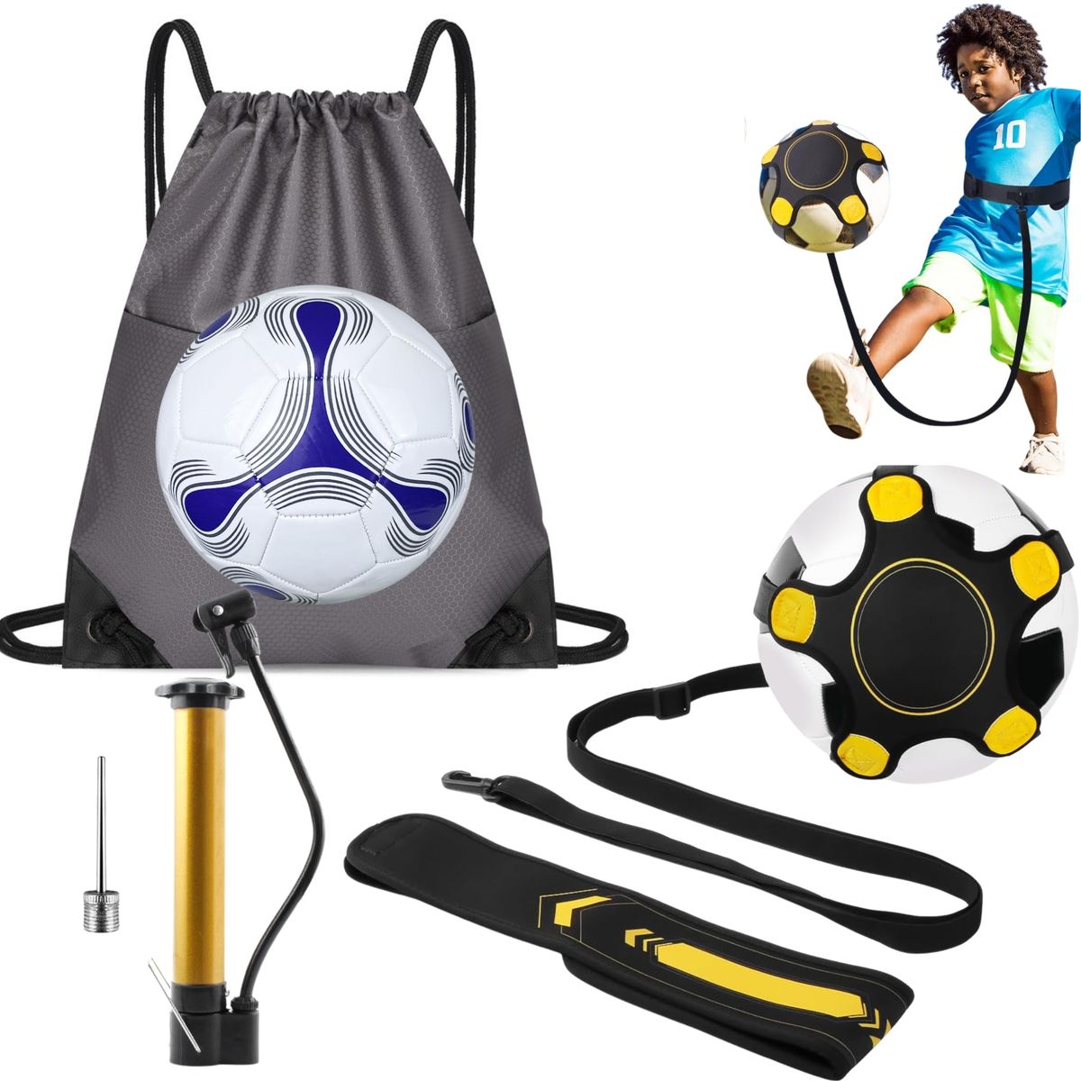 GENERICO - Kit De Entrenamiento Fútbol Con Balón Cinturón Y Tula Gris