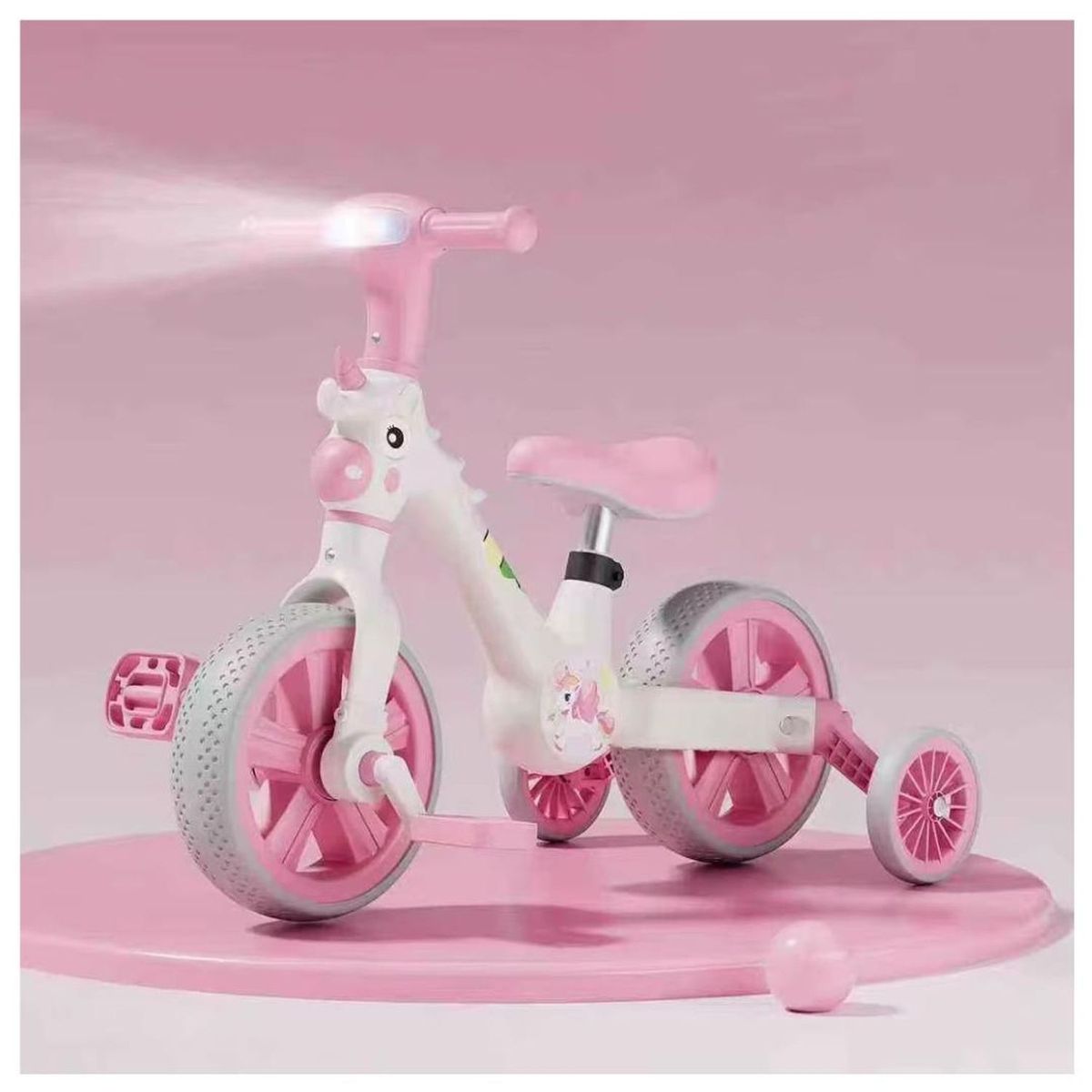 AMERICAN GENERICS - Triciclo Montable de Equilibrio con Luces  Diseño de Unicornio