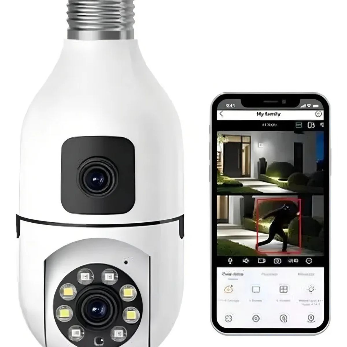 GENERICO - Cámara Bombillo PTZ Doble Lente HD 1080p WiFi Visión Nocturna a Color