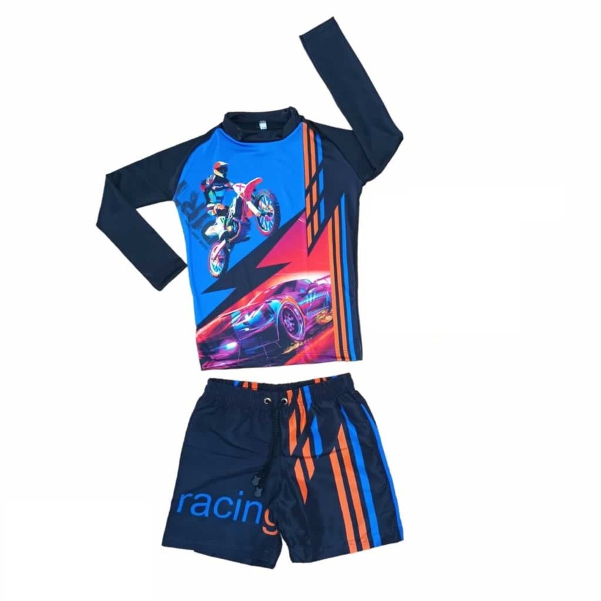 1AMIGO - Traje de baño Infantil Buzo y Pantaloneta- Carros y Motos