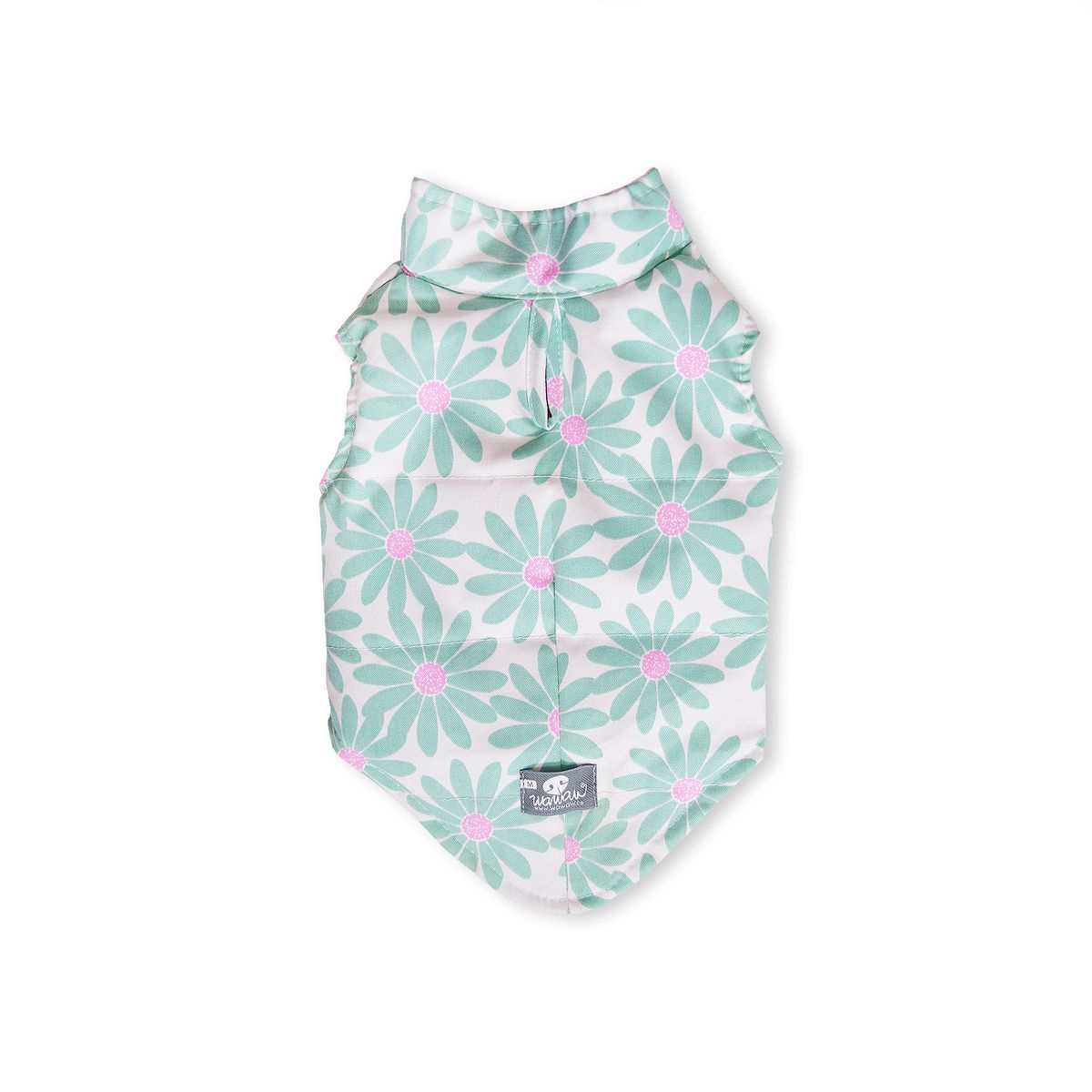 WAWAW - Chaleco M dril menta margaritas verdes y fucsia