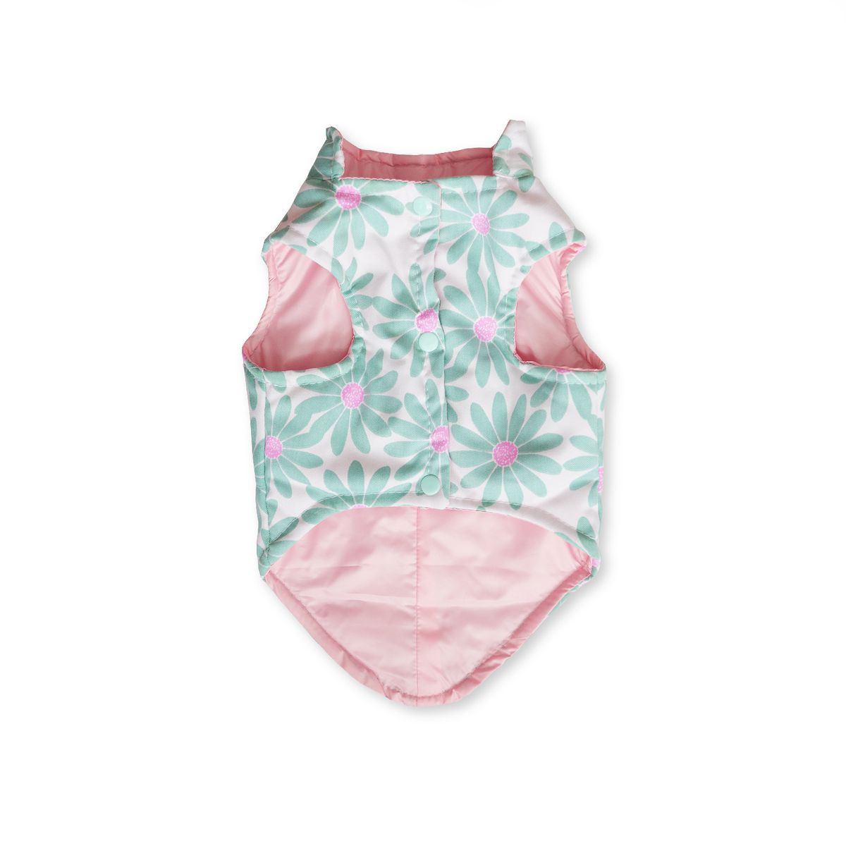 WAWAW - Chaleco 2XL dril menta margaritas verdes y fucsia