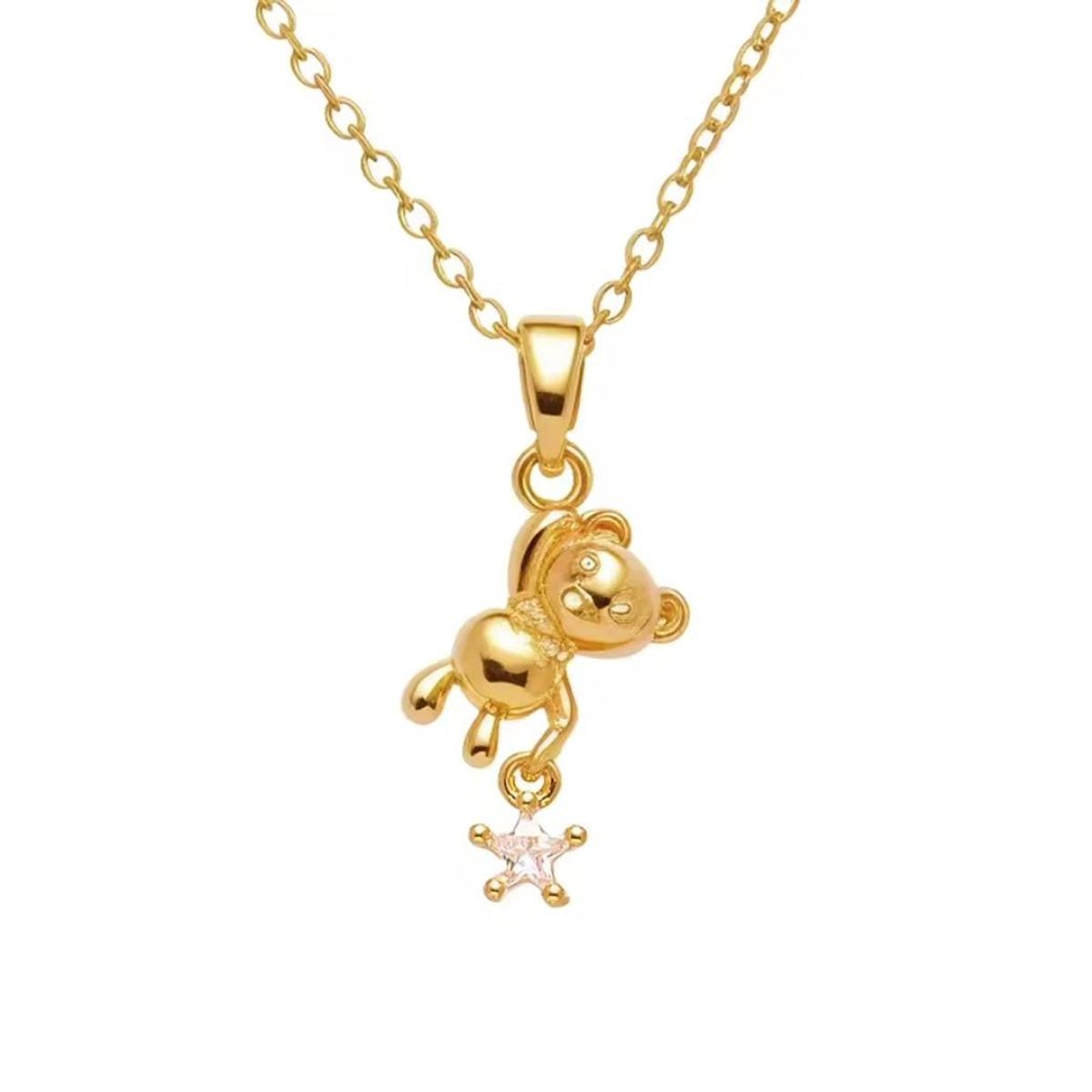 GENERICO - Collar Cadena Con Dije Pequeño Oso Estrella Blanco Con Circon En Acero