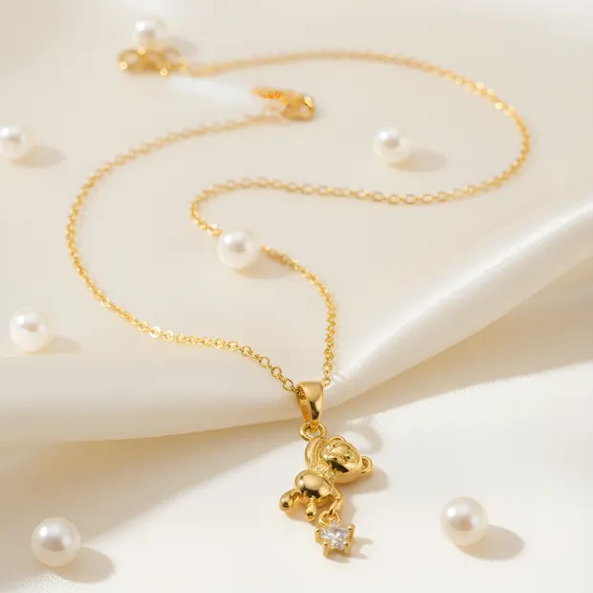 GENERICO - Collar Cadena Con Dije Pequeño Oso Estrella Blanco Con Circon En Acero