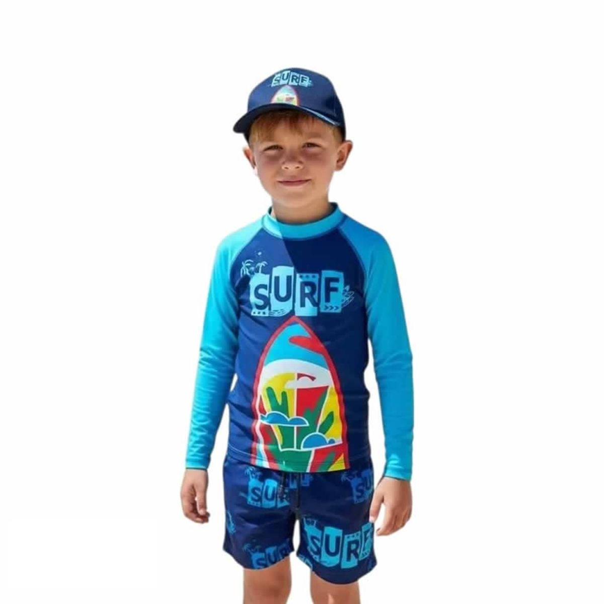 1AMIGO - Traje de baño Infantil Buzo Pantaloneta y Gorra - Surf