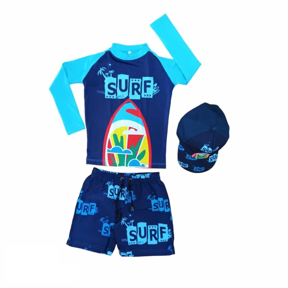 1AMIGO - Traje de baño Infantil Buzo Pantaloneta y Gorra - Surf