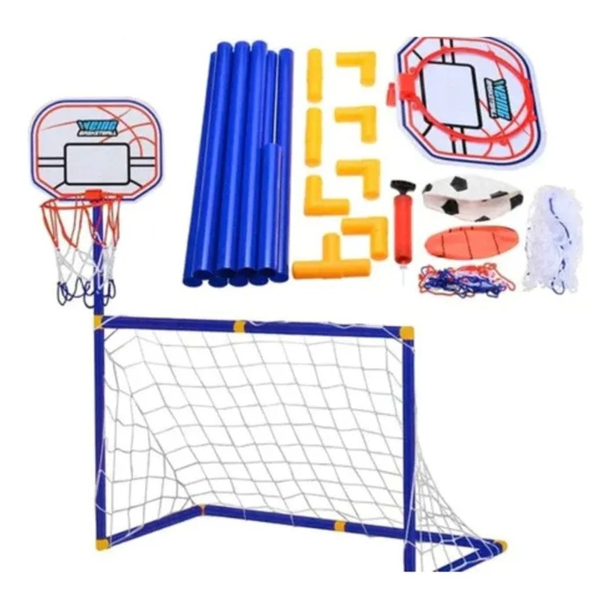 GENERICO - Cancha 2 en 1 para Niños: Fútbol y Básquet con Arco, Tablero y Balones