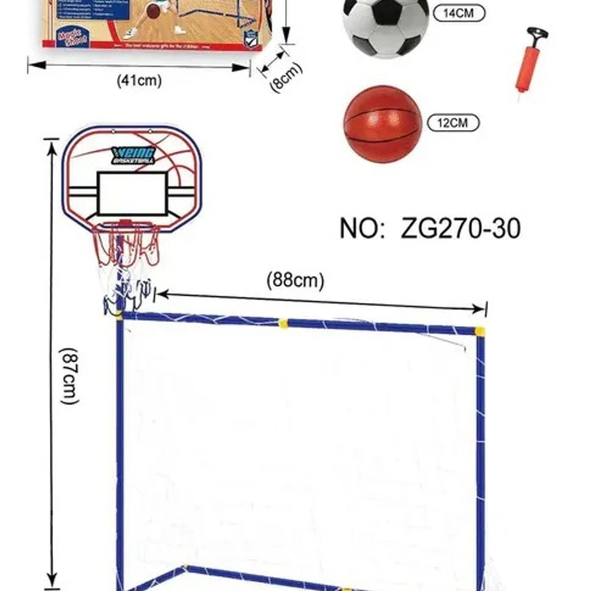 GENERICO - Cancha 2 en 1 para Niños: Fútbol y Básquet con Arco, Tablero y Balones
