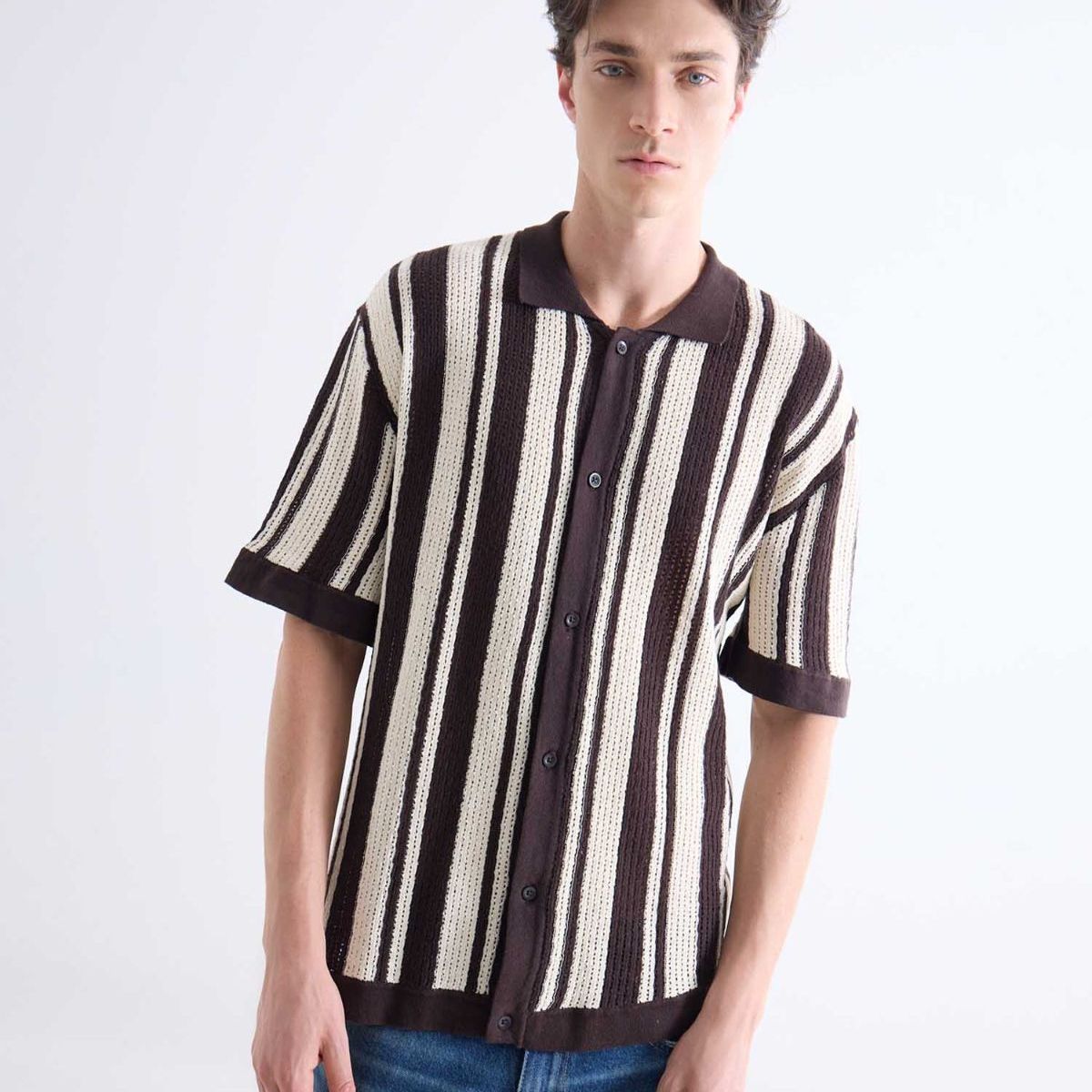 SEVEN SEVEN - Camisa  Para Hombre Manga Corta Sin Bolsillo Cuello Casual M Color Café Marca Seven Seven #45012164