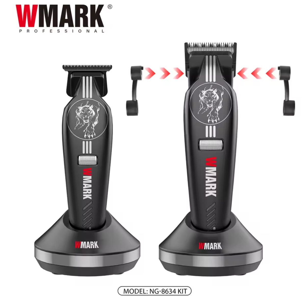 GENERICO - Kit Cortadora de Pelo Profesional + Trimmer Recargables NG-8634 RPM 7000-9000 Con Accesorios .