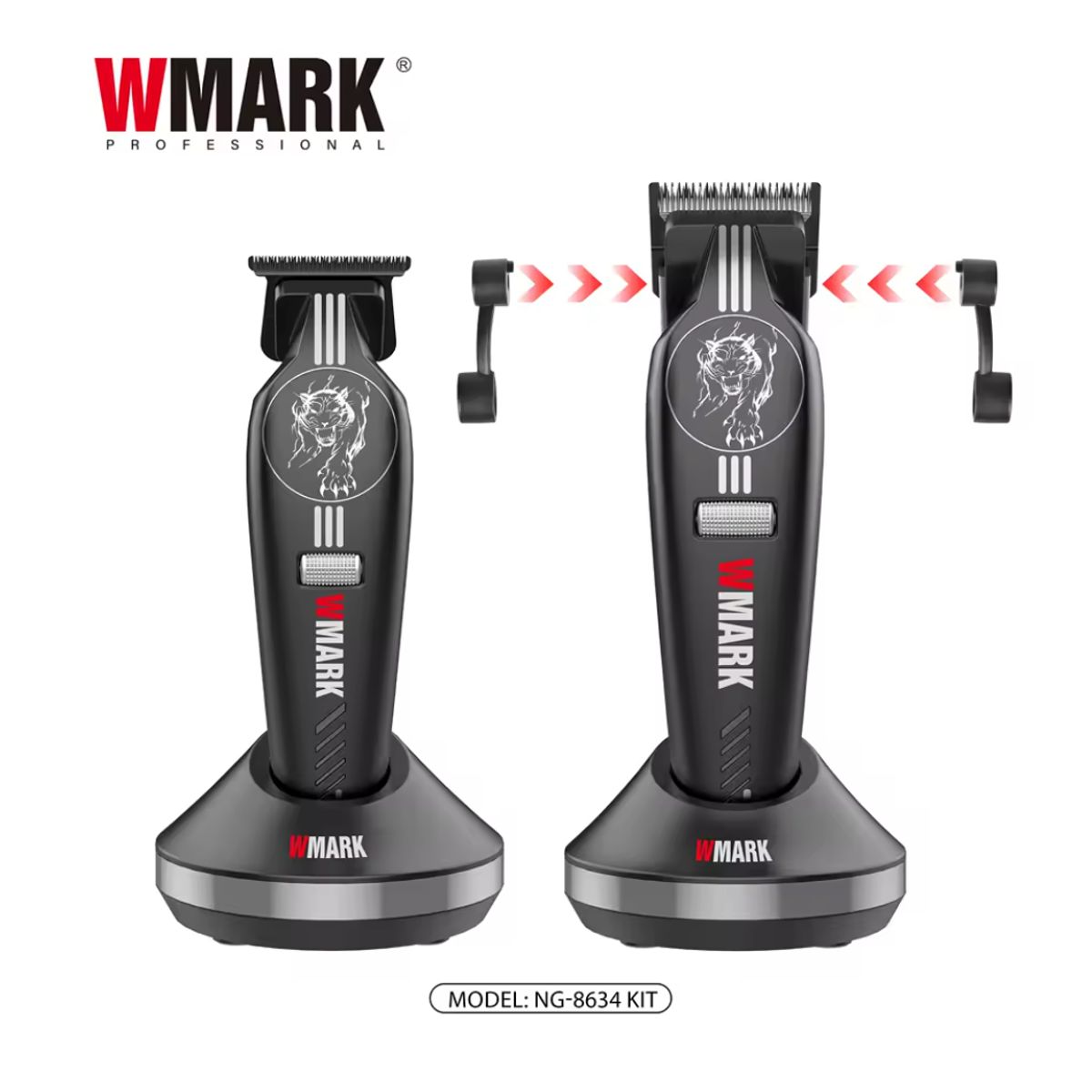 GENERICO - Kit Cortadora de Pelo Profesional + Trimmer Recargables NG-8634 RPM 7000-9000 Con Accesorios .