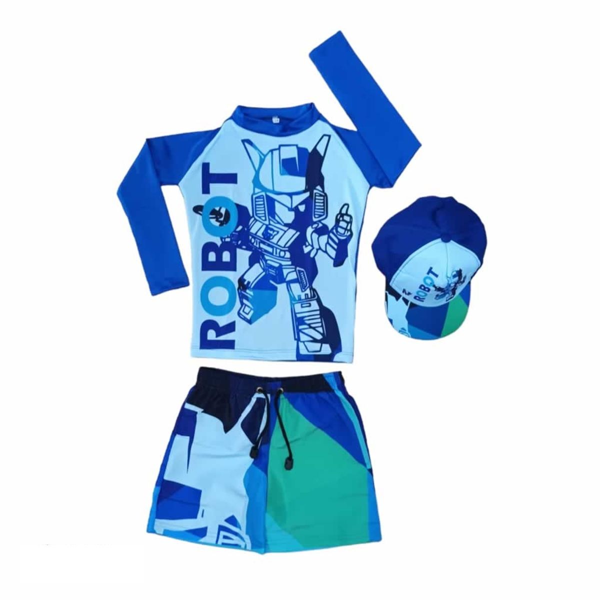 1AMIGO - Traje de baño Infantil Buzo Pantaloneta y Gorra - Robot