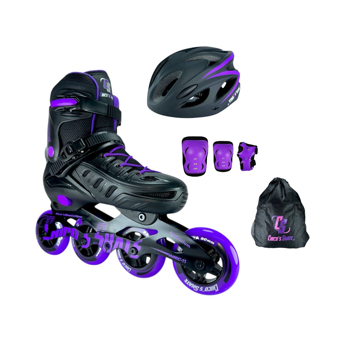 ROLLER - Patines En Linea Semiprofesionales Kit Roller Skate Con Protecciones Morado XS 27 Ajustables a 30