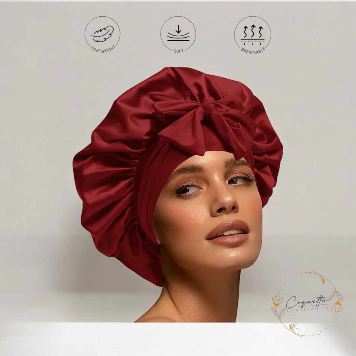 GENERICO - Gorro Tipo Bonnet Satín Licrado Antifrizz Color Rojo