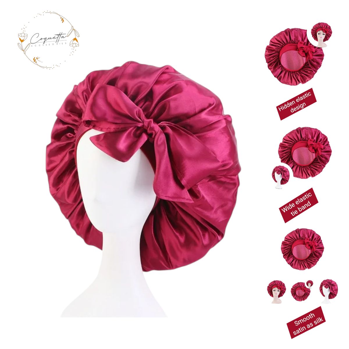 GENERICO - Gorro Tipo Bonnet Satín Licrado Antifrizz Color Rojo