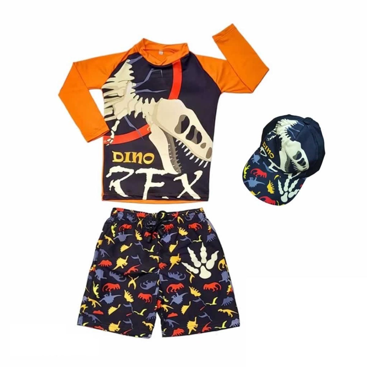 1AMIGO - Traje de baño Infantil Buzo Pantaloneta y Gorra - Dinosaurio
