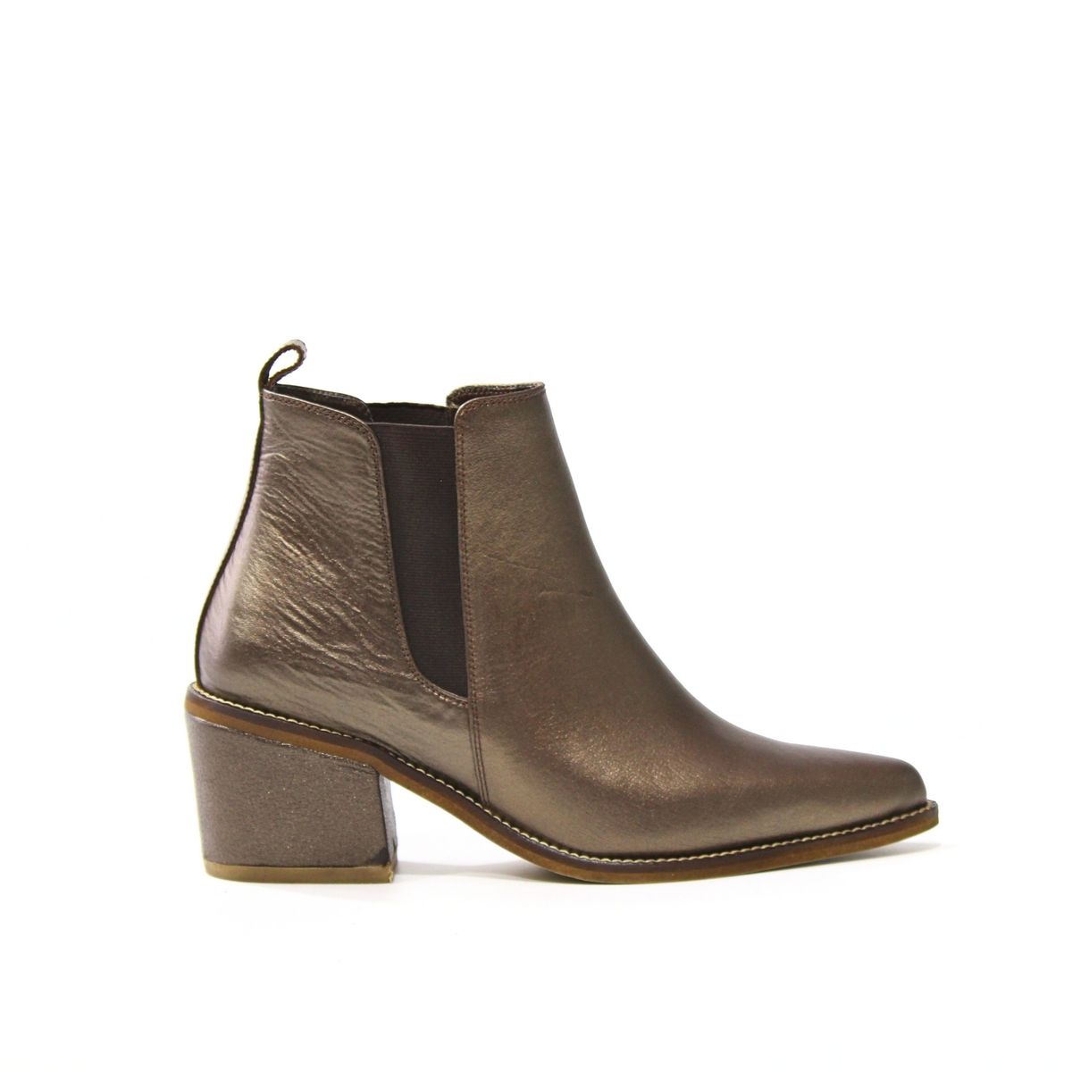 ANTONINA SHOES - Botines en Cuero Bronce con Resorte y Tacón Forrado - Antonina