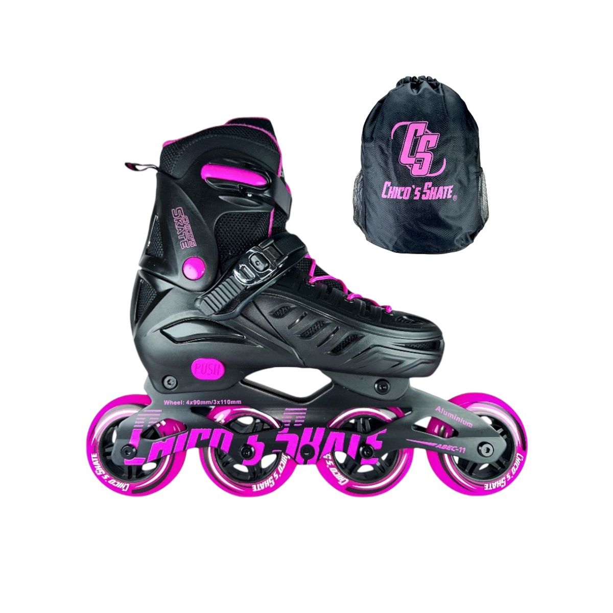 ROLLER - Patines En Linea Semiprofesionales Roller Skate Con Maleta Fucsia XS 27 Ajustables a 30