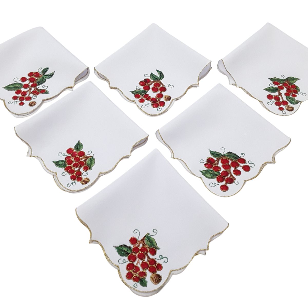 ARTESANAL - 6 SERVILLETAS NAVIDEÑAS EN TELA LINO DE 32X32 CM